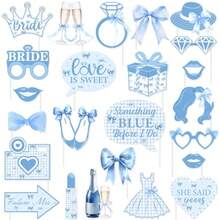 QY- Kreatwow Something Blue Before I Do Bridal Shower Decoration 24Pcs Blue Bow Bridal Shower Photo Props Decoration Ring Champagne Love Is Sweet Photography Decor For Bow Bachelorette Wedding -6459 - 如圖 - 查看 1