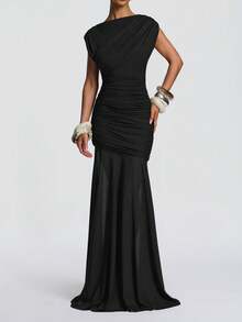 Round Neck Mesh Patchwork Sleeveless Sexy Party Club Dress Women Bridesmaid Dresses - Black - View 4