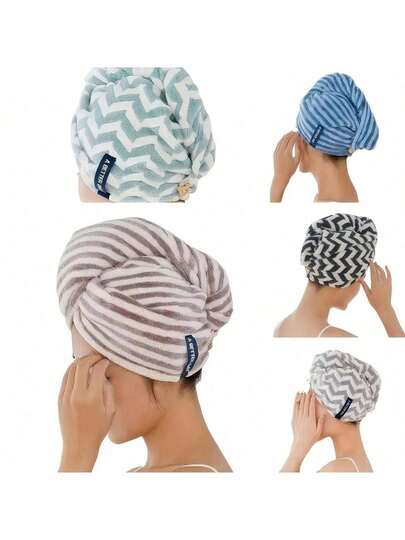 1 Pcs Quick-Dry Microfiber Headscarf & Absorbent Towel Cap - Serrated, Striped, And V-Pattern, Vintage Bathroom Headband, Unisex, Fashionable Moisture-Absorbing Headwear, Bathroom Essential Hair Drying Towel Wrap