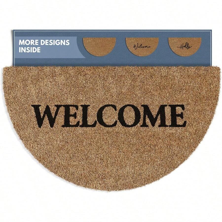 'Welcome' Half Moon Doormat Welcome Mat For Outdoors Large Front Door Entrance Mat 30x17 Brown XT006-HMW - WelcomeBold - View 1
