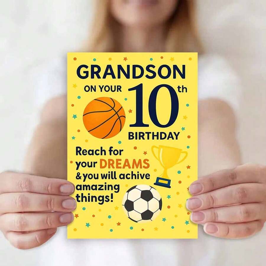 بطاقة تهنئة عيد ميلاد بموضوع رياضي مع مغلف (11 سم * 16 سم) - تصميم "اسع لتحقيق أحلامك"، مشهد كرة السلة وكرة القدم، مثالية للهواة الرياضيين والأحباء، مناسبة لاحتفالات وإنجازات أعياد الميلاد، بطاقة عيد ميلاد رياضية | بطاقة تحفيزية | بطاقة تهنئة ورقية
