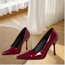Women's Patent Leather Pointed Toe Stiletto Heels, Elegant High Heel Pumps For Formal Party Wedding Office Work, Daily Wear Dress Shoes For Ladies, Spring Summer Burgundy Red High Heels For Women - Màu Đỏ Sâu - Xem 4