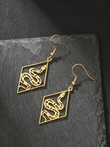 一对不锈钢动物蝴蝶蛇日月吊坠耳环，适合家人、朋友、聚会、日常佩戴、礼物 - 彩色 - 查看 4