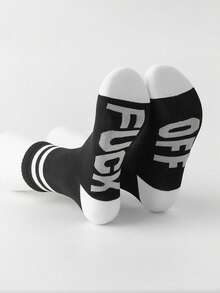 2 Pairs Of Letter Socks, Black And White Color Matching, Breathable And Comfortable, Suitable For All Seasons, Indoor, Outdoor, Cycling, Shopping, And Sports Youth (18-40 Years Old) - Black and White - View 8