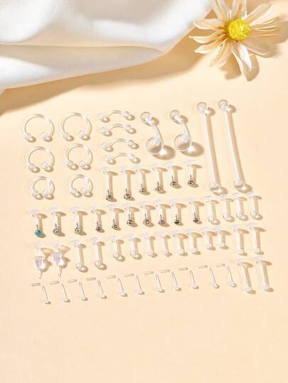 Casual Clear Piercing Retainers Bioflex Nose Rings Belly Rings Septum Eyebrow Lip Cartilage Tragus Earring Retainer Industrial Bar Plastic Piercing Jewelry For Work, Clear Nose Studs Clear Nose Rings For Work Clear Nose Piercing Plastics Nose Retainer Nose Ring Spacers Nose Rings Retainer Septum Retainer Clear Lip Rings Plastic Earrings Studs