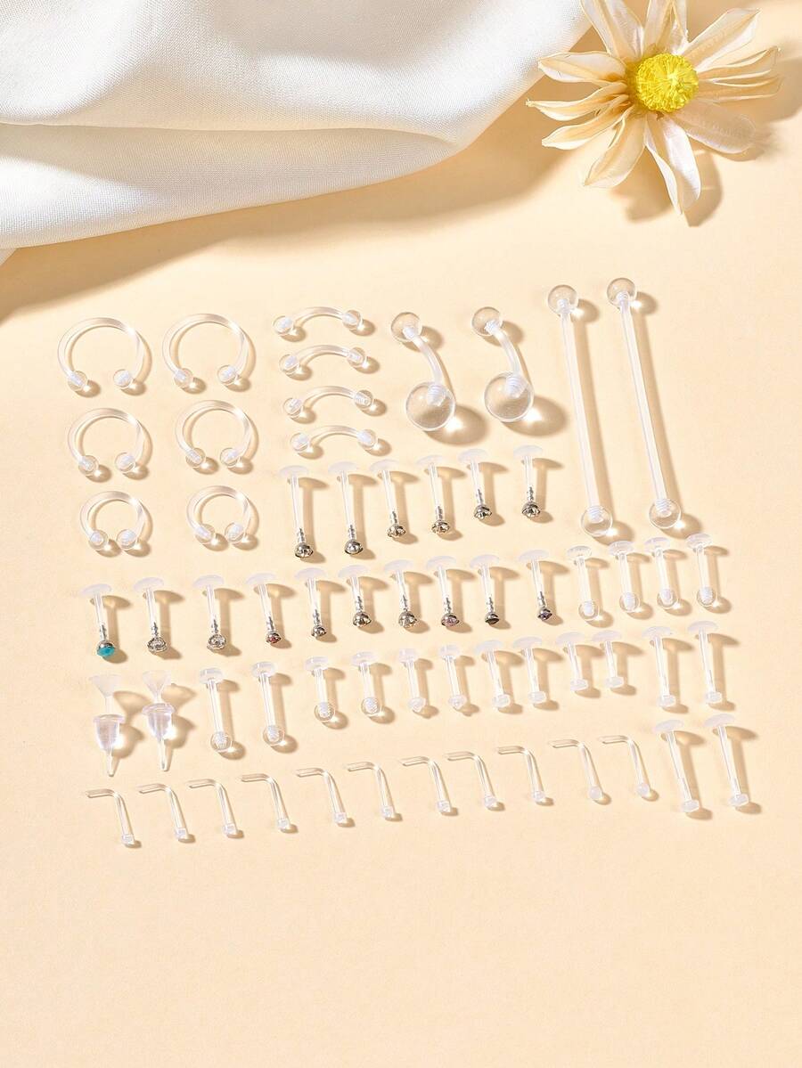 Casual Clear Piercing Retainers Bioflex Nose Rings Belly Rings Septum Eyebrow Lip Cartilage Tragus Earring Retainer Industrial Bar Plastic Piercing Jewelry For Work, Clear Nose Studs Clear Nose Rings For Work Clear Nose Piercing Plastics Nose Retainer Nose Ring Spacers Nose Rings Retainer Septum Retainer Clear Lip Rings Plastic Earrings Studs - Clear - View 1