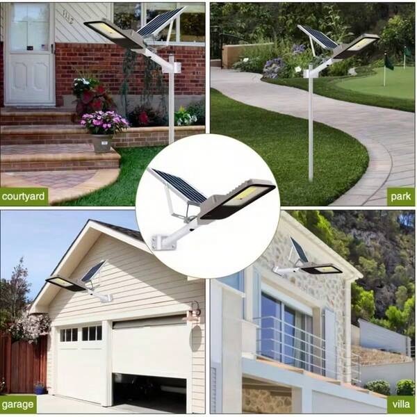 Solar-Powered LED Street Light, 357LED Toothbrush Design, Metal Construction, Half-Embedded Mount, Energy-Efficient, Light-Sensing Control, Glass Lens, No Battery Included, Remote Controlled, Outdoor Lighting For Home Decor