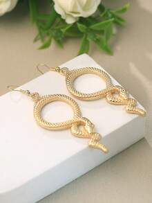 1 par de pendientes de aleación de zinc con patrón de serpiente exagerado, adecuados para uso diario y vacaciones de las mujeres - Serpiente - Ver 3