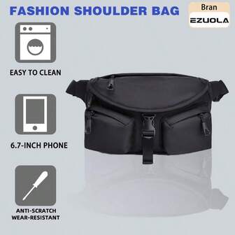 EZUOLA 男士时尚运动单肩包，运动腰包，耐用，适合徒步旅行、公共交通旅行和户外活动，拉链口袋，耐用面料，实用