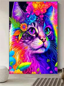 1 Bộ tranh đính đá 5D DIY, Tranh đính đá hoa và mèo nhiều màu sắc, Tranh đính đá nghệ thuật thêu chữ thập, Tranh đính đá thủ công, Thích hợp trang trí tường, trang trí nhà cửa, làm quà tặng - Nhiều màu - Xem 3