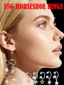 1pc 18G U-Shaped Horseshoe Pendant, 0.8mm Thin Rod Zirconia Ear Bone Stud, Versatile Ear Piercing - Silver - View 1