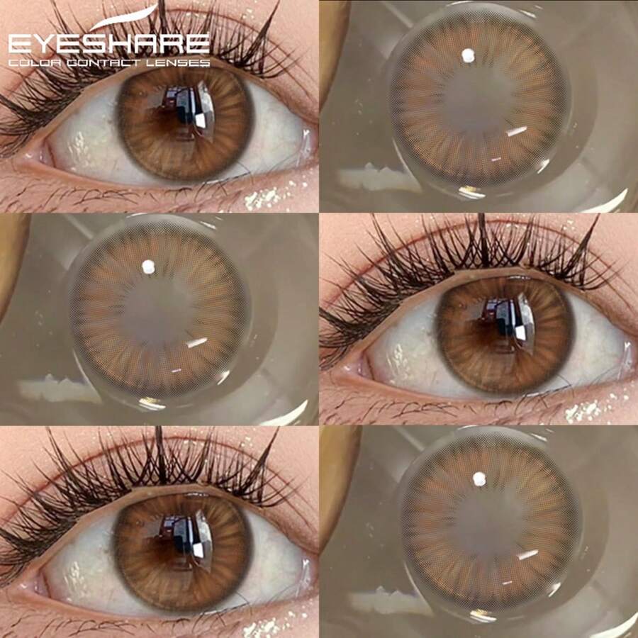 1 Cặp kính áp tròng màu Eyeshare, phù hợp cho mắt, dùng một lần mỗi năm, màu nâu tự nhiên, xám, hồng, tím, kính áp tròng mềm.