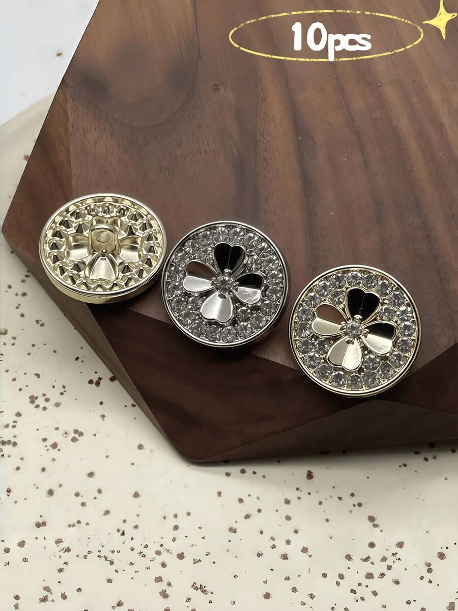 10颗金属小香氛纽扣，高端精致时尚衬衫/毛衣纽扣，女士金色圆形四叶草锌合金纽扣，四季皆宜
