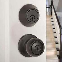 Basics Exterior Door Knob For Coastal Area With Keyed Lock And Deadbolt, Matte Black