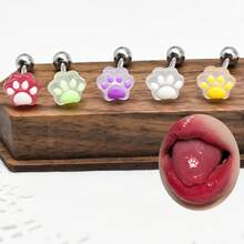 5个可爱猫爪UV变色舌钉，男女通用朋克风身体饰品，适合日常佩戴和派对，颜色随机