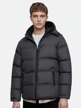 Men's Thickened Cotton Hoodie Jacket, Minimalist Design