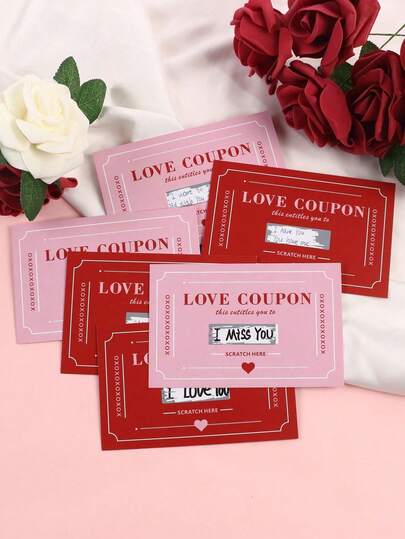 Conjunto de 60 cupons raspáveis com o tema "Amor", perfeitos para o Dia dos Namorados. Ideais para encontros românticos a dois, convites para jantares especiais, presentes para casais em aniversários de casamento, cartões para o Dia das Mães, perfeitos para encontros com familiares e amigos, para o Ramadã, Dia dos Namorados e outras festas e feriados.