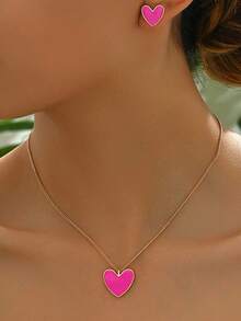 3 Pendientes y collares con forma de corazón, de moda y sencillos, como regalo - Multicolor - Ver 3