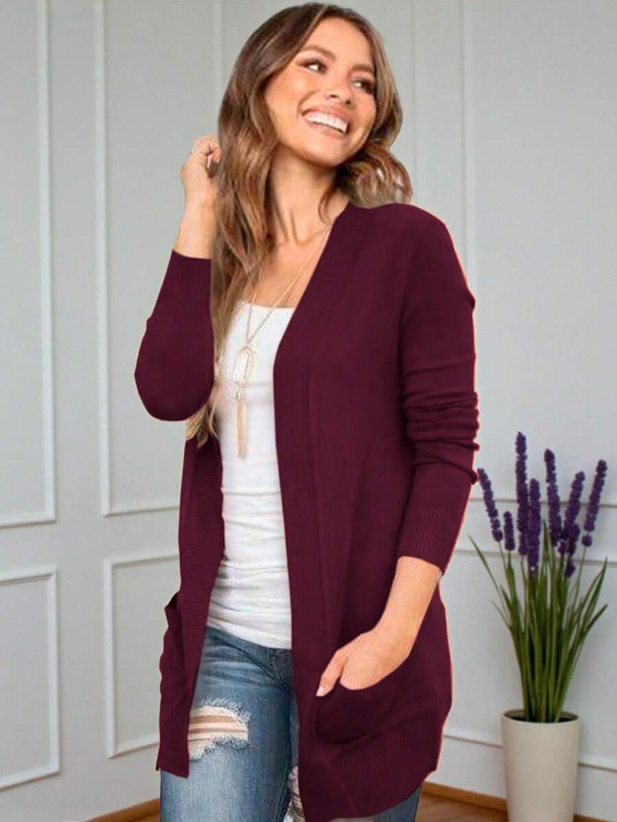 Suéter Cardigan Dama Comodo De Moda #SensaciónDelujo #EstiloRomanticoDeSanValentín - Vino - Ver 1