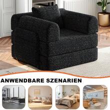 Chenille 2-In-1 Sofa Bed With Armrest Storage, Three Metal Frames, And Multiple Configuration Options. Two-Piece Set - 黑色+雪尼爾+1個座位 - 查看 4