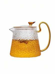 1个高硼硅玻璃茶壶，带滤网，适用于电炉加热，锤纹玻璃茶壶，锤纹茶壶，带侧滤网的玻璃茶壶，小黑茶壶，花卉图案茶壶，功夫茶具套装