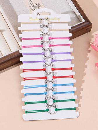 12件套可爱猫头鹰编织手链套装，女士节日及日常佩戴配饰