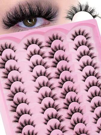 20 Pairs Of Thick Curled False Eyelashes, Natural Eyelash Pairs, Cat Eye Style, 3D Curled, Reusable, Suitable For Beginners, Large Capacity Eyelash Case To Meet Daily Needs, Easy To Wear, Eyelash Extension Tool.