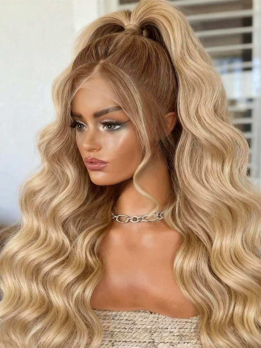 Omber Blonde With Dark Root Body Wave Lace Front Wigs Human Hair Pre Plucked 13x4 HD Water Wave Lace Frontal Wigs Human Hair 180 Density Human Hair Wig For Women Glueless Wigs Blonde Color - Bắt nguồn từ & Ombre - Xem 1