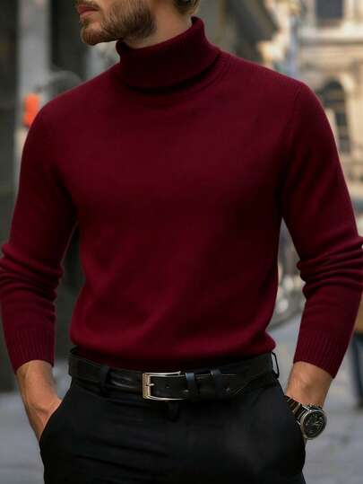Jersey de cuello alto de unicolor casual para hombre, otoño/invierno