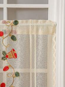 1 pieza Cortina de puerta semi-transparente con bordado de campana de Navidad y ojal para barra - Arte tejido vintage, para todo el año, fácil de colgar y lavable a máquina