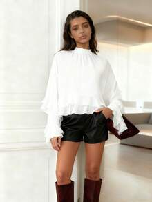 Chiffon Layered Ruffle Elegant Luxury Design Women's Blouse, Suitable For All Seasons, Autumn Fabric White Spring - White - View 7