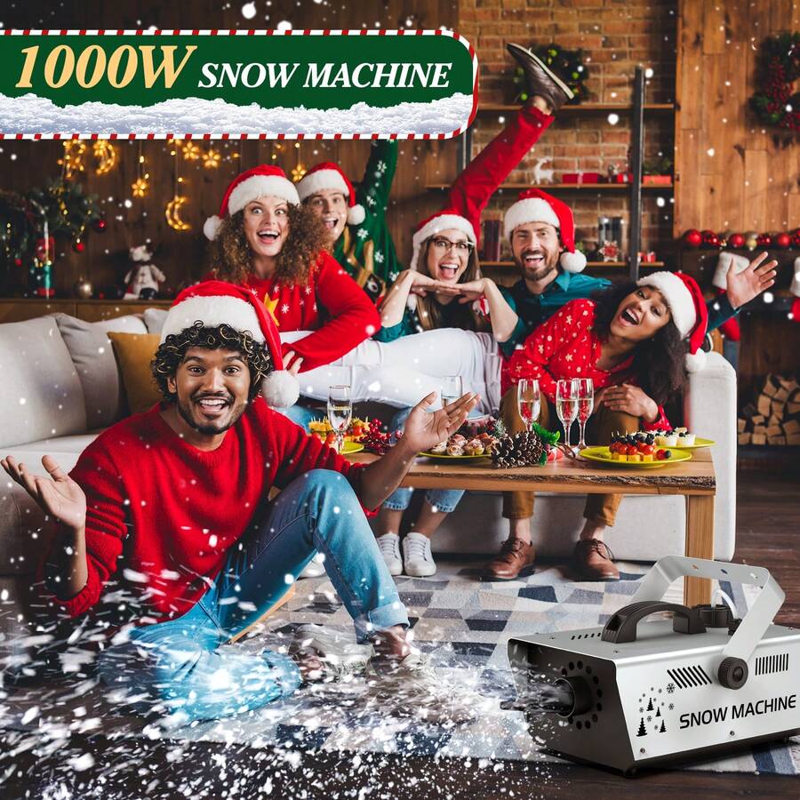 U'King Christmas Party Atmosphere Machine,Snow Machine 1000W Snow Making Machine High Output Snowflake Maker With Wireless & Wired Remote Control Adjustable Snowflake Size Snowmaker For Christmas Halloween Wedding Kids DJ Party Stage Effect - 英規插(220-240V) - 查看 1