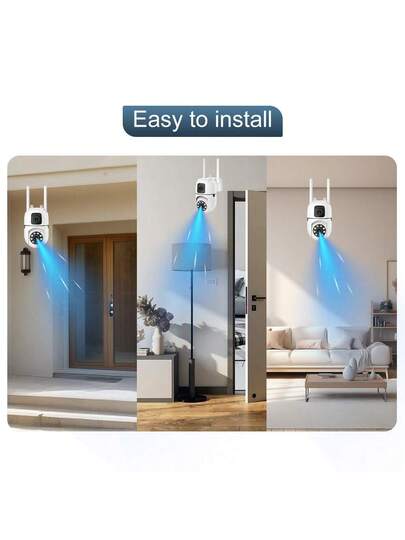 8MP Dual Lens Security Camera, 4K/8MP WiFi Outdoor Cameras Home Security, Supporting Two Way Audio, Slimme Night Vision Motion Detection, 360° Whole Monitoring Via App Vision, Moving Object Tracking, Intercom, Multi Sharing, Real Time Alarm view 9