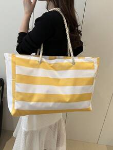 Bolsa de lona a rayas de gran capacidad para viajes cortos, bolsa de gimnasio, bolsa de yoga, bolsa de regreso a la escuela para estudiantes, unisex