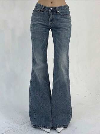 Teen Girl High Waist Flare Jeans With Slant Pockets