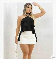 Cropped Blouse With Ruffles: Stylish, Comfortable, Versatile, Perfect For Bloggers - Negro - Ver 2