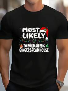 Camiseta Rolig Jul - Camiseta gráfica "Lo más fácil para construir una casa de pavo real épica" - Camiseta negra con decoraciones navideñas rojas y verdes - Ropa casual para fiestas para hombres y mujeres - Ropa ligera para uso diario y ocasiones especiales - Regalo de Navidad perfecto para panaderos y decoradores del hogar, ropa de temporada, diseño divertido, ajuste cómodo, top festivo, conjunto para parejas, mejor regalo de Navidad, ropa de oficina y decoración - Negro - Ver 2