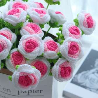 1/3/6/10pcs Handmade Crochet Rose Bouquet, Decorative Flowers, Artificial Flowers, Handmade Flowers, Yarn Flowers. Bridal Bouquet, Her Gift, Mother's Gift, Teacher's Gift, Creative Gift. Suitable For Home Decor In Restaurant, Living Room, Bedroom, Wedding, Party, And Outdoor Decoration. Ideal For Spring/Summer Decor, Christmas, New Year, Valentine's Day, Thanksgiving, Back To School, Wedding, Birthday And Other Holidays