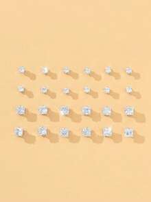 17KM 48/24pcs Fashionable Minimalist Elegant Cute Square Cubic Zirconia Stud Earrings Set, Suitable For Holiday, Party, Date, Gift, Daily Wear - Silver - View 4