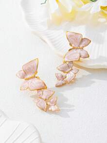 1 Pair Ethereal Versatile Butterfly Earrings, Palace Style Stud Earrings, High-End Elegant Hollow Ear Dangles, Gift For Best Friend - Earring - View 7