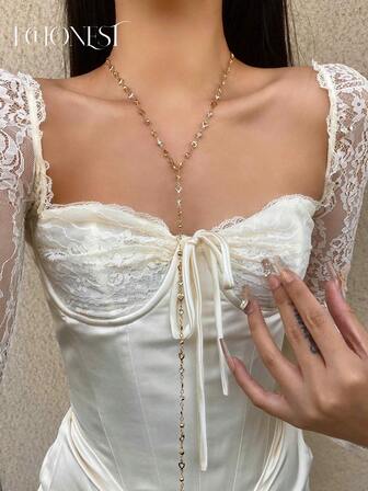 1pc Adjustable Length Golden Hollow Heart Minimalist Y-Necklace, Colorful Long Necklace, Suitable For Gala, Party, Valentine's Day, Christmas Gift