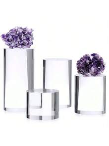 4个装亚克力展示架，人偶展示架，透明桌面珠宝香水展示柜收纳架，适用于晶洞、岩石、小型收藏品展示块 - 透明 - 查看 4