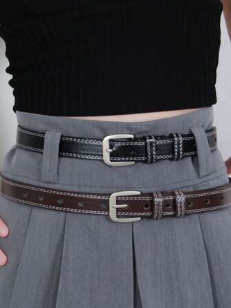 Genç Kadınlar ve Öğrenciler İçin Yeni Çift Hatlı Kadın Kemeri, Kore Tarzı Siyah Deri Kemer, Pin Tokalı