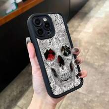 Étui de téléphone avec motif crâne compatible avec iPhone 17, 16, 15, 14, 13, 12, 11, Pro, Max, Plus, X, XS, SE4, E, Mini. Étui à bordure épaisse noire. Étui compatible avec iPhone 17, 17 Pro, 17 Pro Max - Z6 - Voir 8