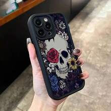 Étui de téléphone avec motif crâne compatible avec iPhone 17, 16, 15, 14, 13, 12, 11, Pro, Max, Plus, X, XS, SE4, E, Mini. Étui à bordure épaisse noire. Étui compatible avec iPhone 17, 17 Pro, 17 Pro Max - Z6 - Voir 13