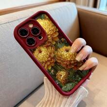 Funda para teléfono con borde negro diseño de flores amarillas con abejas y gotas de agua estilo natural para uso diario y protección elegante - Burdeos - Ver 6