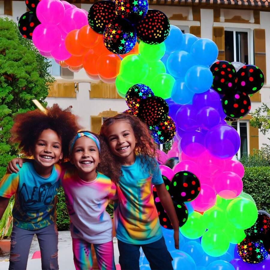 ECEAE 145 piezas de neón que brilla en la oscuridad,globosíris,rojo,azul,amarillo verde,suministros de fluorescente para discoteca,fiestas brillantes,celebraciones de cumpleaños con - 1 - Ver 1