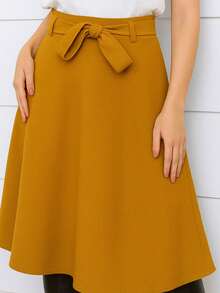 Tailored Midi A-Line Skirt With Belt - Mustard Yellow - View 1