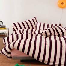 Luxury Queen Comforter Set Brown Stripes Velvet Feel Milk Fleece Comforter Queen Modern Style Striped Beding With 250g Microfiber Filling Lightweight 3 Pcs Boho Bedding Quilt Farmhouse Striped Fluffy Bed Set 1 Comforter 2 Pillowcases - Brown - View 12