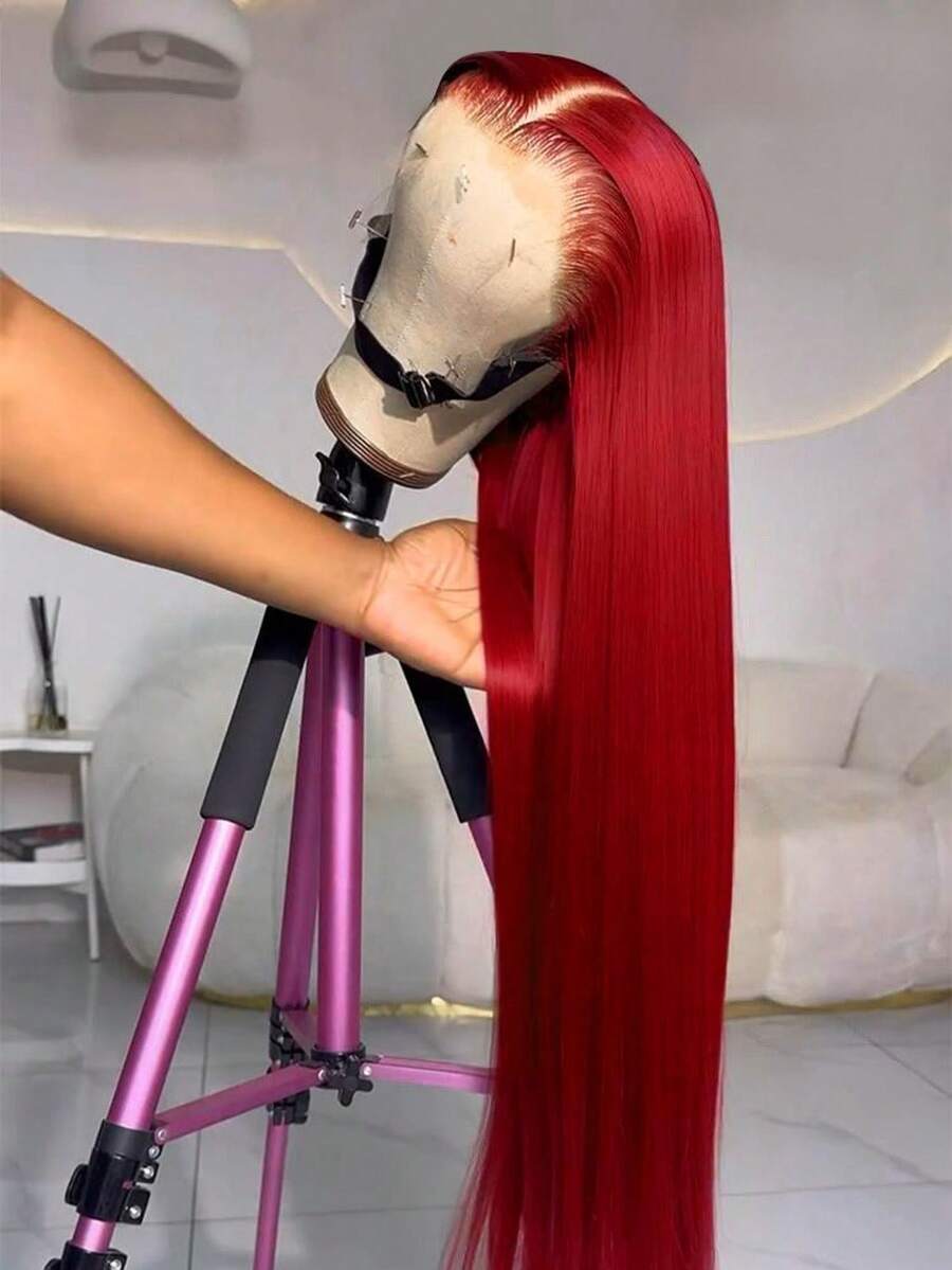 Uveous Red 13x4 Lace Front Wigs Human Hair Straight 13x4 HD Lace Frontal Wigs Human Hair Burgundy Red Wig Pre Plucked With Baby Hair 250% Density Colored Straight Human Hair Wigs For Women - SRed - 查看 1